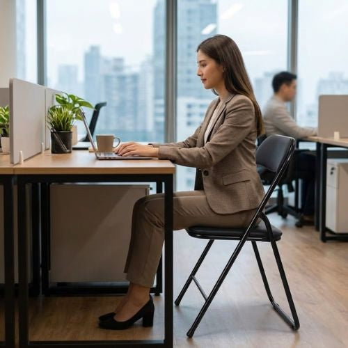Chaise pliante bureau réunion simili cuir noir – Lot de 4