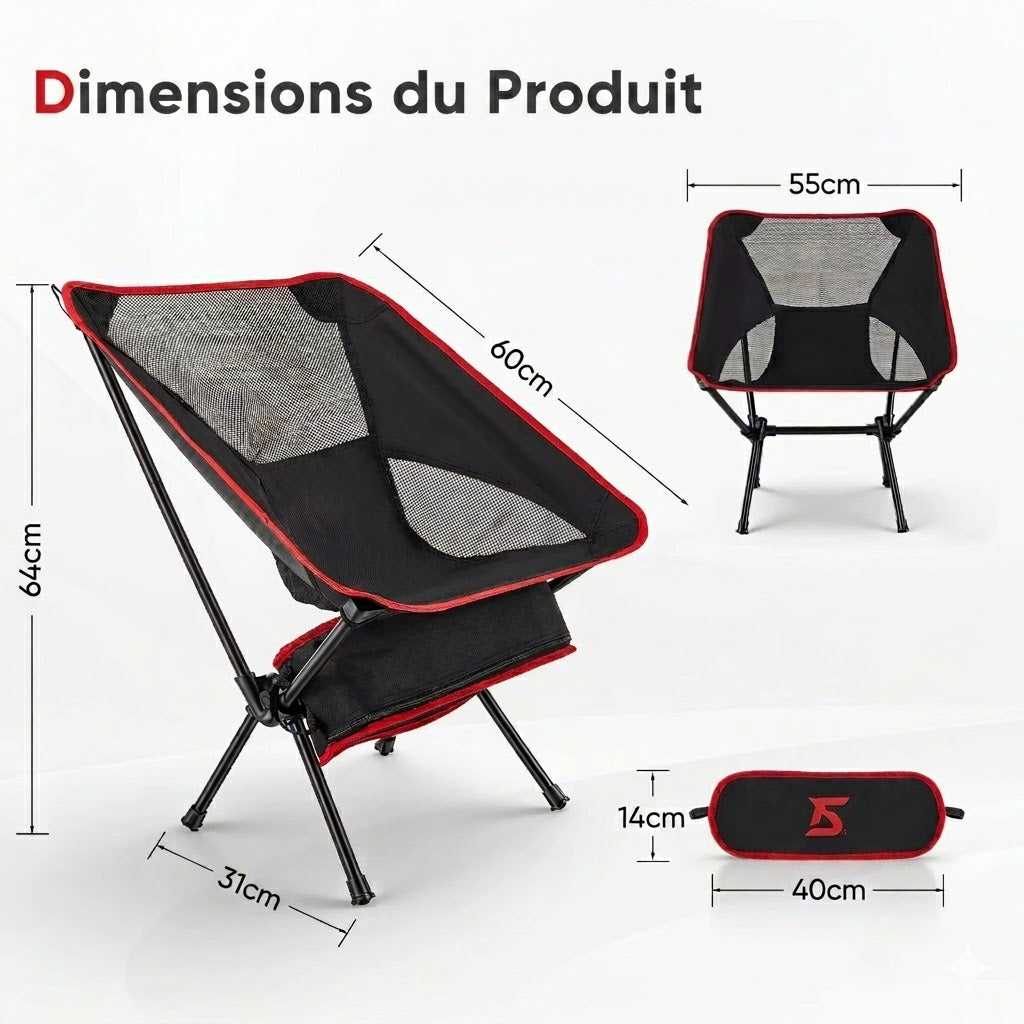 Chaise pliante camping légère ergonomique Oxford & maille