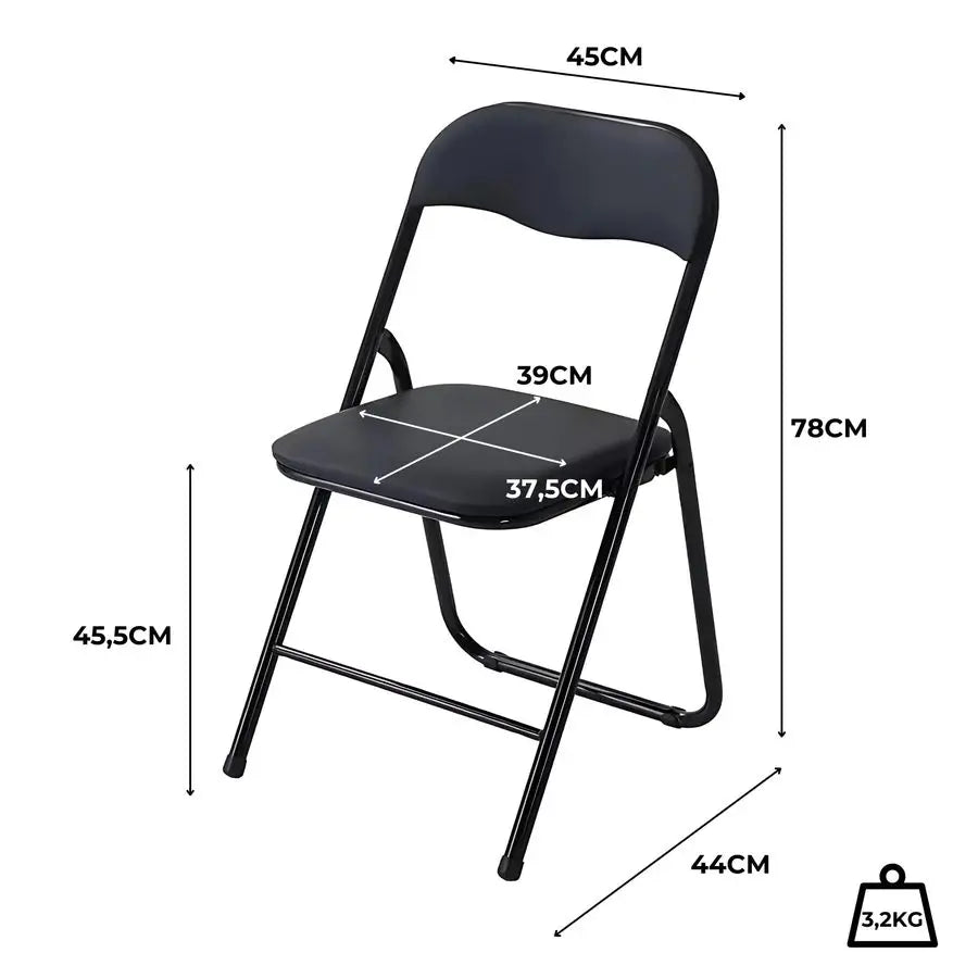 Chaise pliante bureau réunion simili cuir noir – Lot de 4
