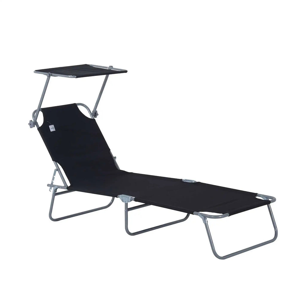 Chaise longue pliante jardin avec pare-soleil noir 187cm