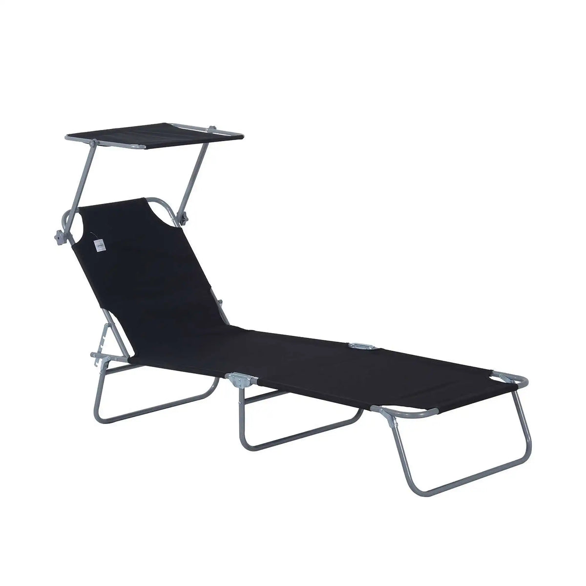 Chaise longue pliante jardin avec pare-soleil noir 187cm